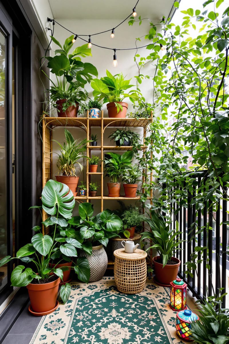 19 breathtaking urban garden balcony for a stylish outside area 29 29 Style a compact jungle corner with layered tropical balcony plants 1