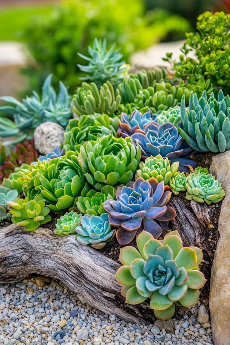 25 Unique Terrace Garden Ideas to Elevate Your Outdoor Space 64 succulent rock garden with driftwood accents and gravel mulch 1