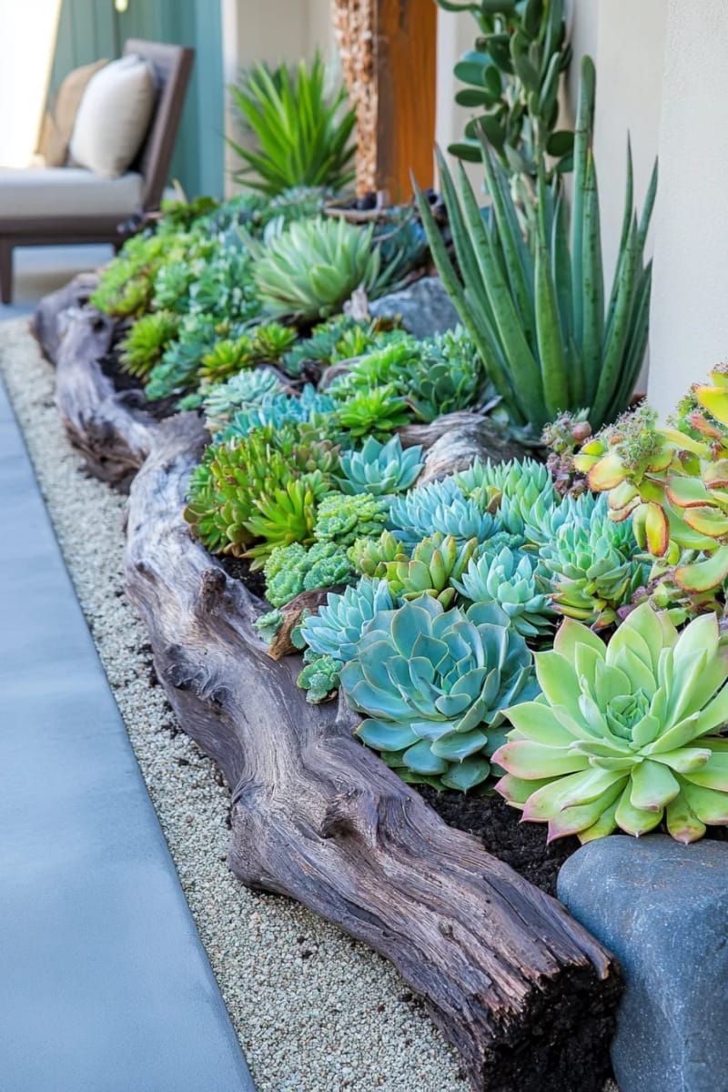 25 Unique Terrace Garden Ideas to Elevate Your Outdoor Space 65 succulent rock garden with driftwood accents and gravel mulch 1