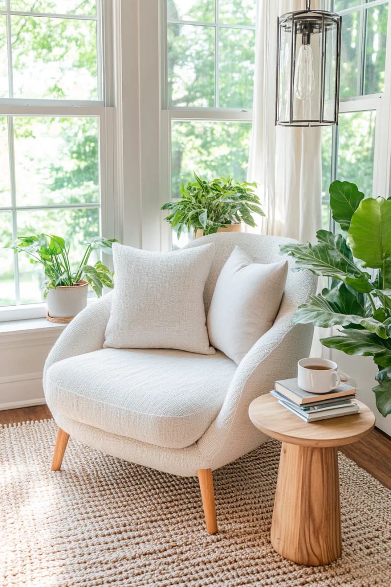 19 small conservatory ideas to open small rooms 33 Winter room reading with a plush armchair and lantern lighting 1
