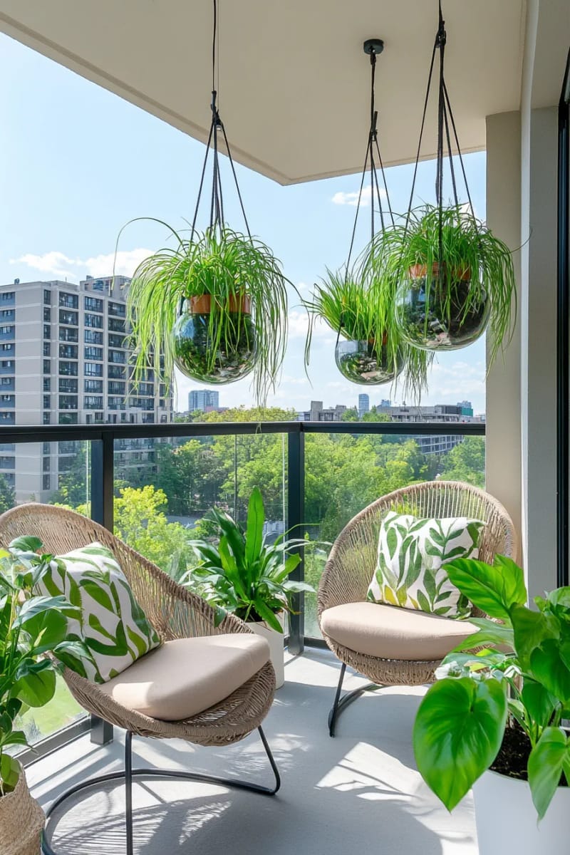 25 gemütliche kleine Balkondesign -Ideen, um Ihren Raum zu erhöhen 28 Hängende Glasterrarien mit Luftanlagen für moderne Gartenvibes 1