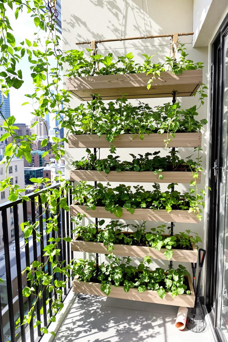 15 unique balcony with hanging plants for urban rooms 42 Graded hungry vegetable garden for apartment balcony rooms 1