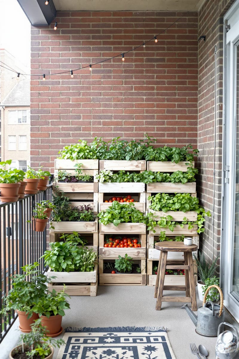 19 breathtaking urban garden balcony for a stylish outside area 9 Castes into stacked vegetable beads for fresh balcony harvest 1 transform 1