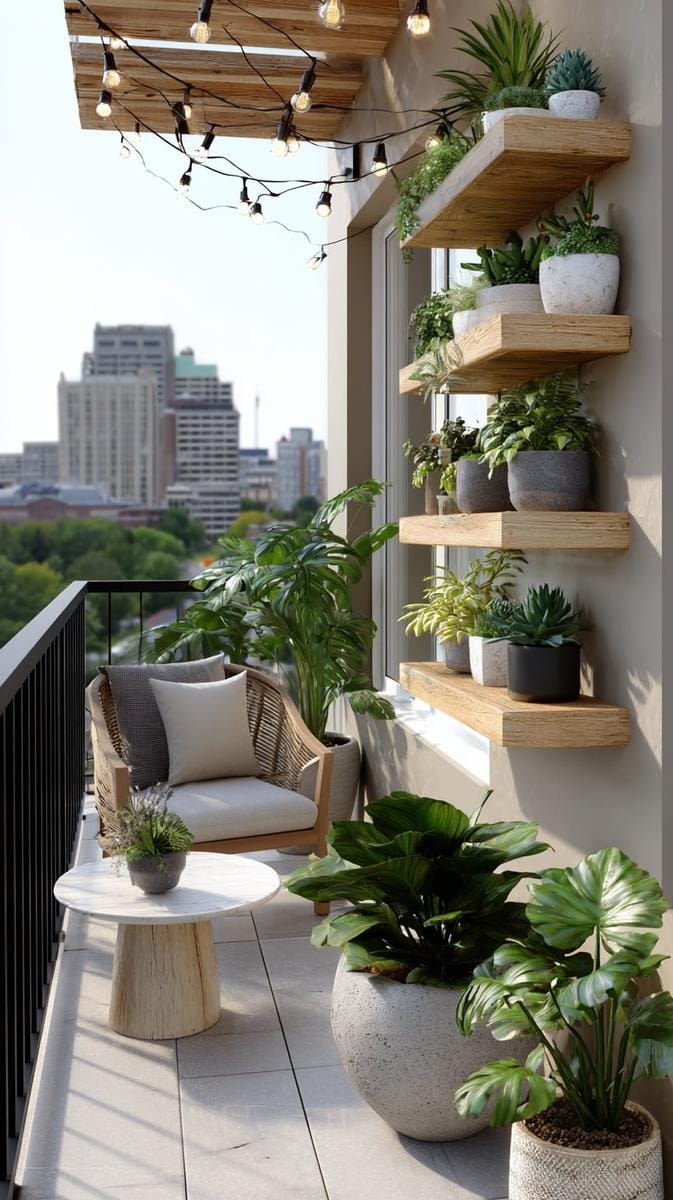 21 stylish apartment balcony this season 13 urban jungle balcony with tiered shelves for succulents and tropical plants 1