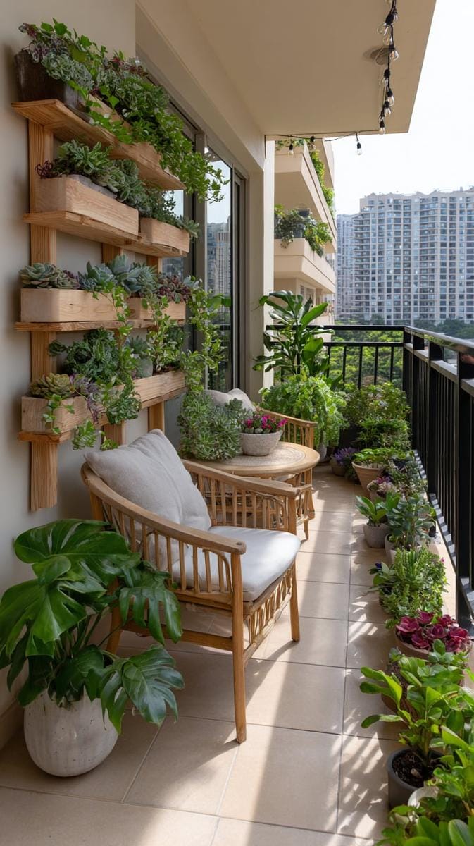 21 stylish apartment balcony this season 14 urban jungle balcony with tiered shelves for succulents and tropical plants 1