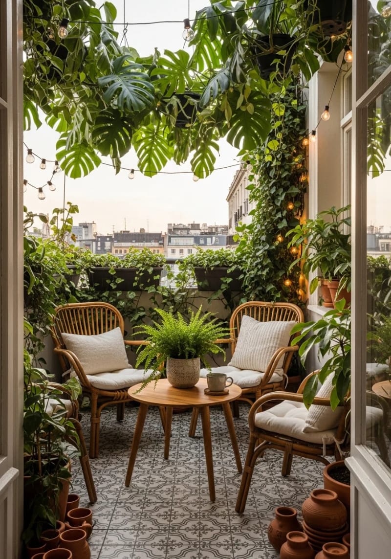 15 unique balcony with hanging plants for urban rooms 21 Urban jungle balcony with Monstera and Philodendron Overhead 1