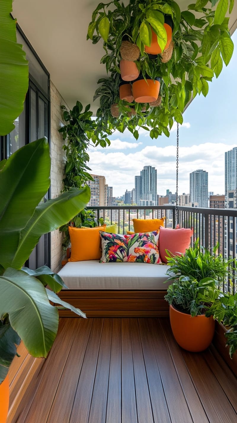 25 Unique Terrace Garden Ideas to Elevate Your Outdoor Space 38 urban jungle terrace with oversized tropical plants and banana leaves 1