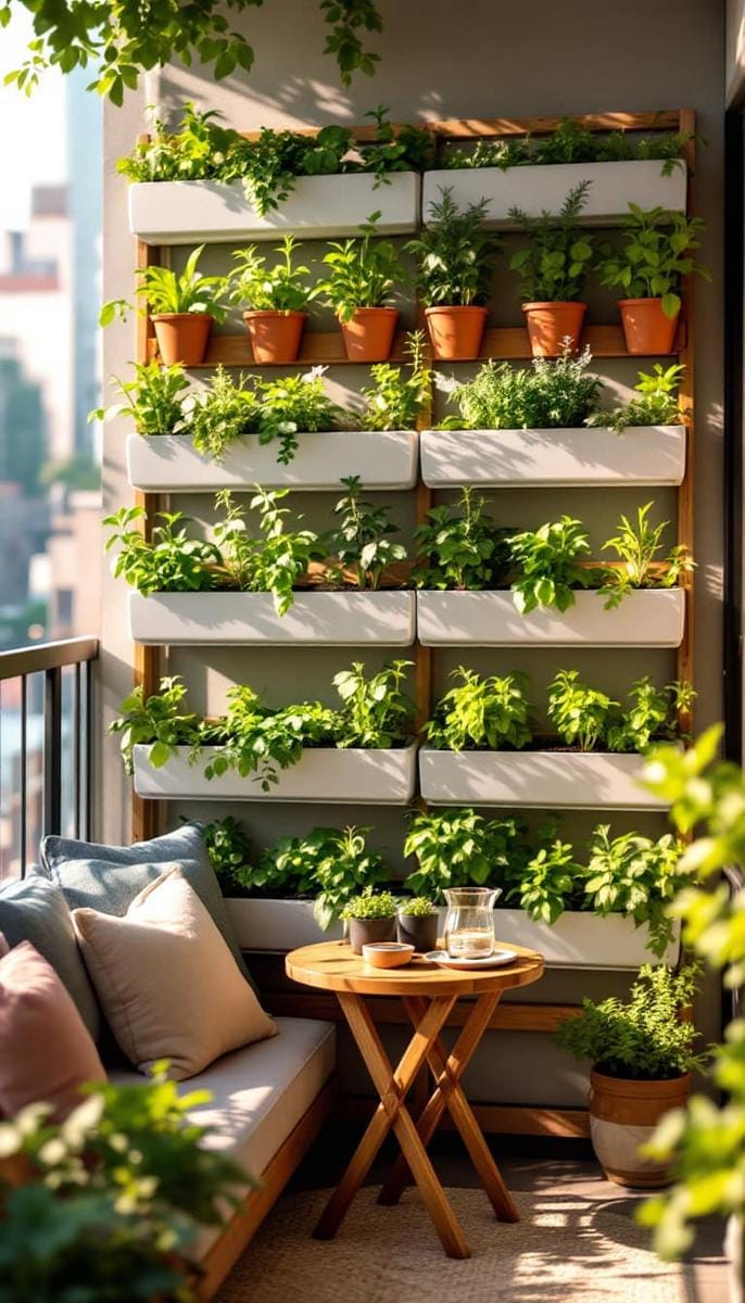 21 stylish apartment balcony this season 7 Vertical herb garden wall for fresh kitchen aromas and lush balcony vibes 1