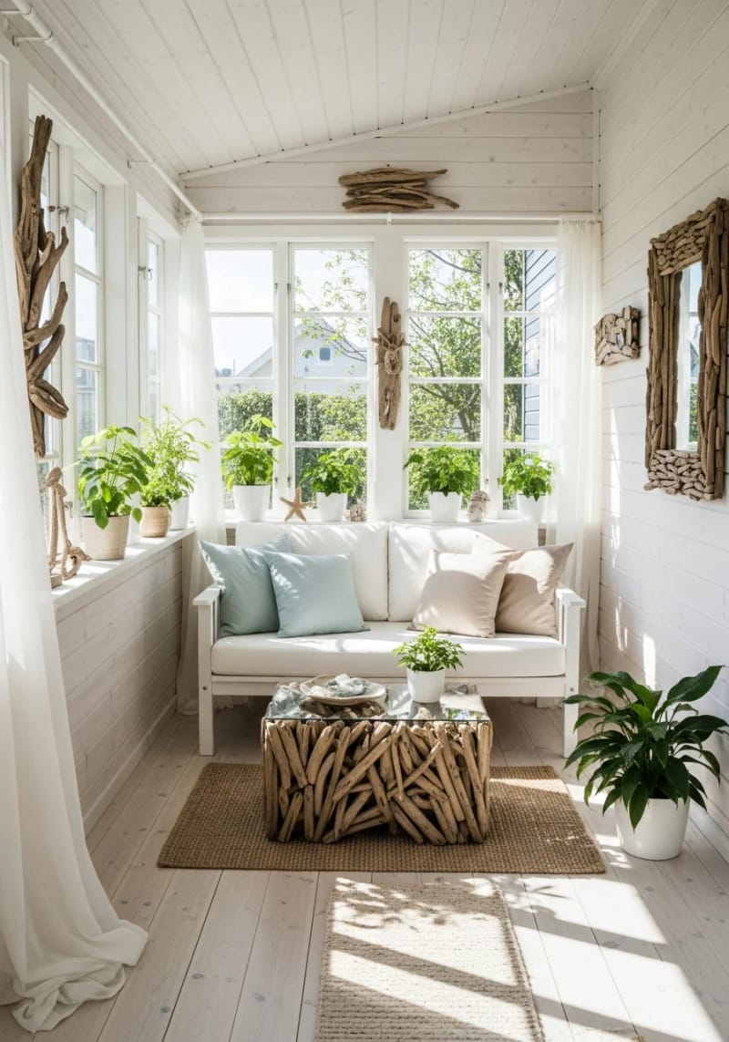 19 small conservatory ideas to lighten small rooms 20 White whipped walls and driftwood accents for an airy coastal mood 1