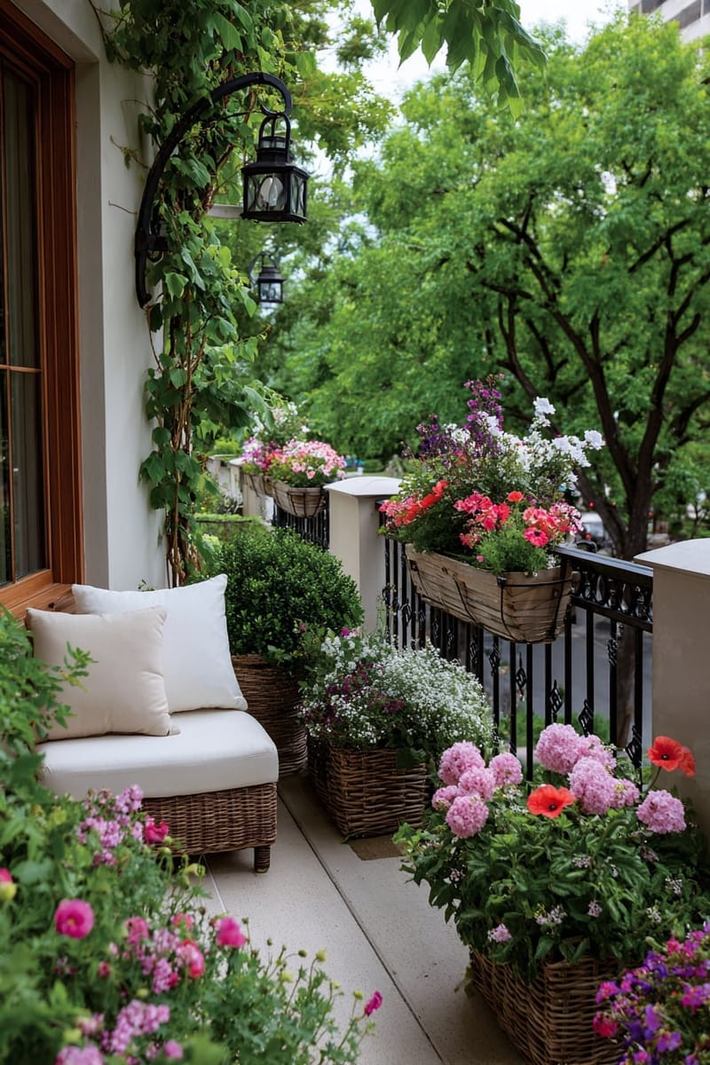 25 Unique Terrace Garden Ideas to Elevate Your Outdoor Space 28 wildflower meadow terrace with pollinator-friendly blooms and vintage lanterns 1