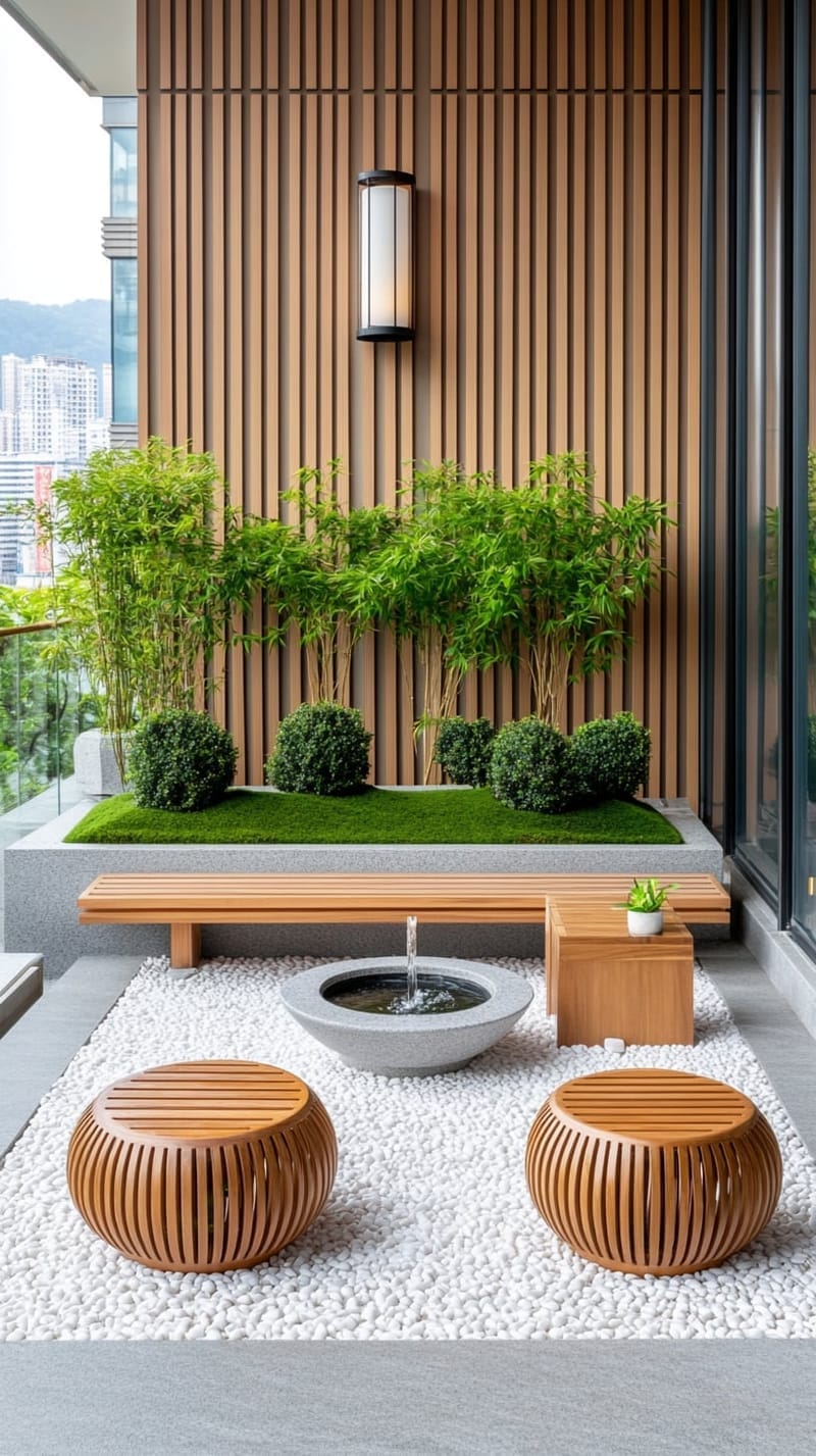 25 Unique Terrace Garden Ideas to Elevate Your Outdoor Space 22 zen-inspired terrace with bamboo water fountain and pebble paths 1
