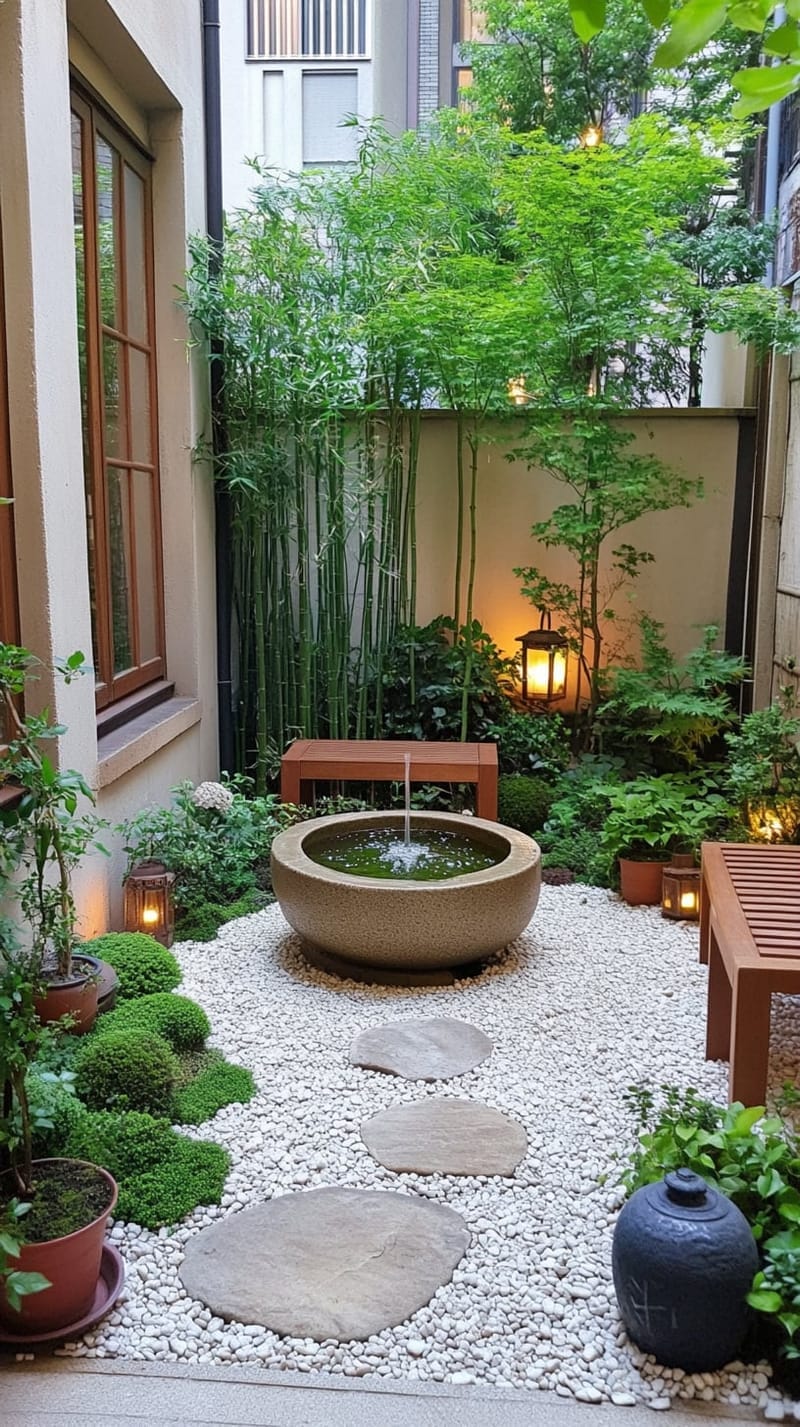 25 Unique Terrace Garden Ideas to Elevate Your Outdoor Space 23 zen-inspired terrace with bamboo water fountain and pebble paths 1