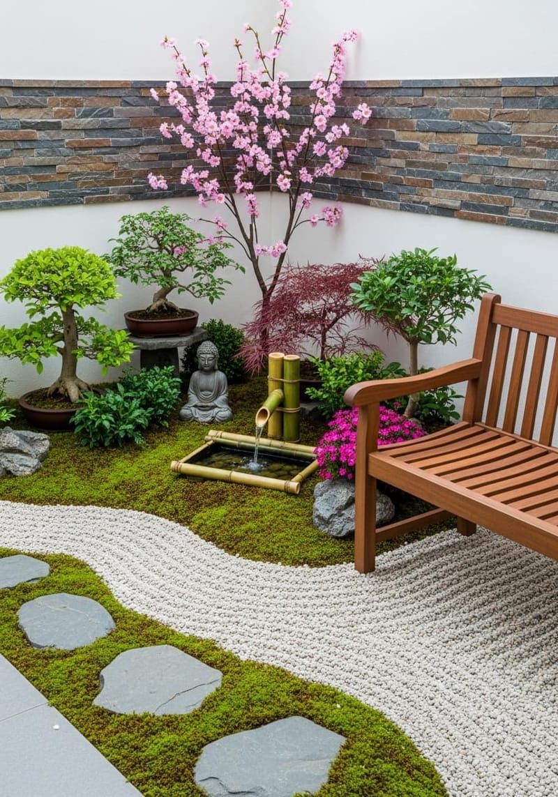 25 Unique Terrace Garden Ideas to Elevate Your Outdoor Space 24 zen-inspired terrace with bamboo water fountain and pebble paths 1