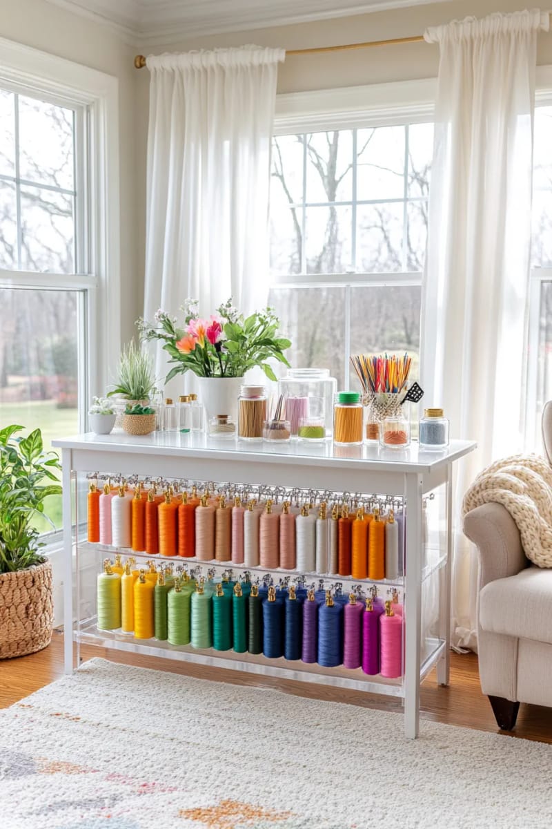 Acrylic thread shelf arranged as functional area heart 1