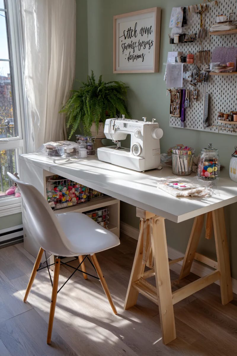 Inspirational citate deductor over a minimalist sewing table 1