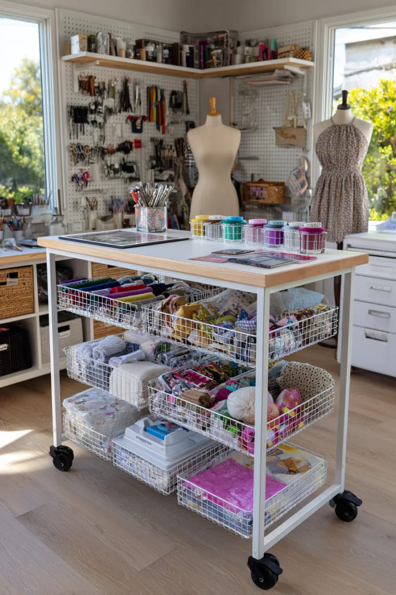 15 sewing room organization ideas to remove and inspire creativity 23 Multi-animal roller wagons for projects for projects and tools 1