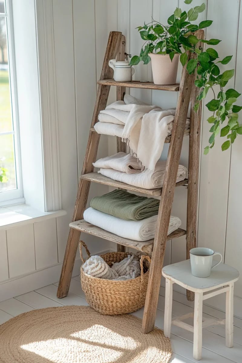 Covered ladder as fabric hangers and display -rack 1