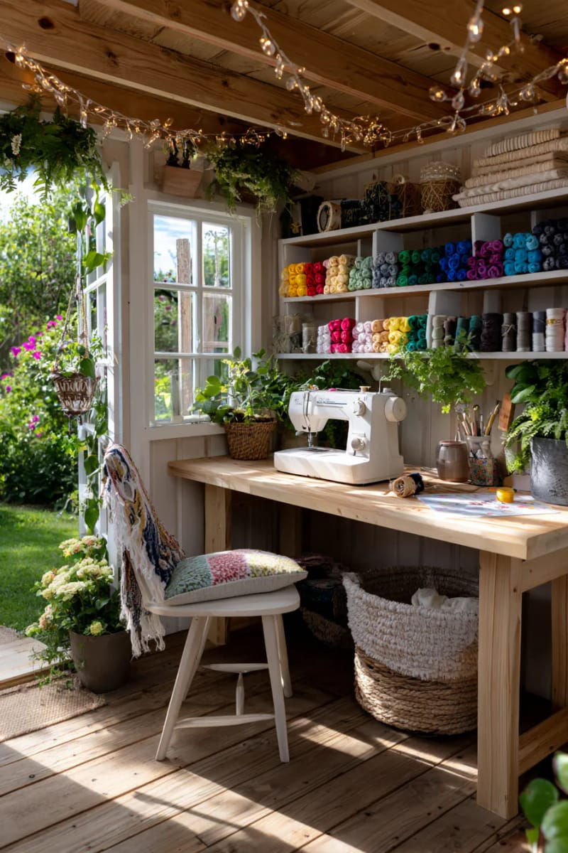 Small Cubby shelves filled with color-coded fabric bundles 1