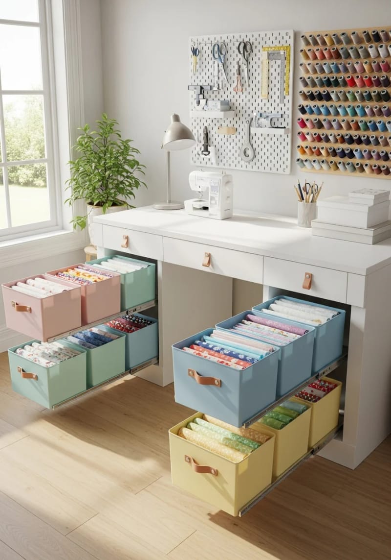 15 sewing room organization ideas to declare and inspire creativity 17 Under-desk extract fuel container for hidden yet accessible storage 1