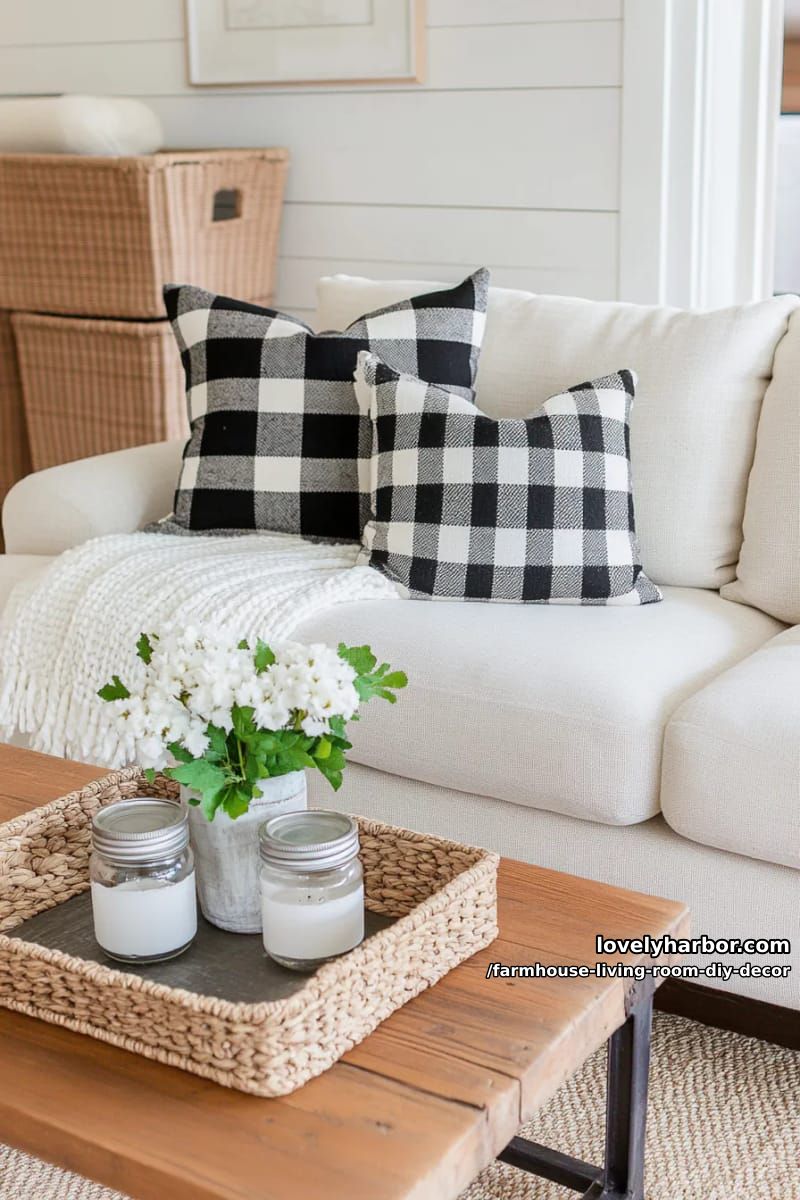 Add a cozy touch to a neutral sofa with buffalo check pillowcases. 1