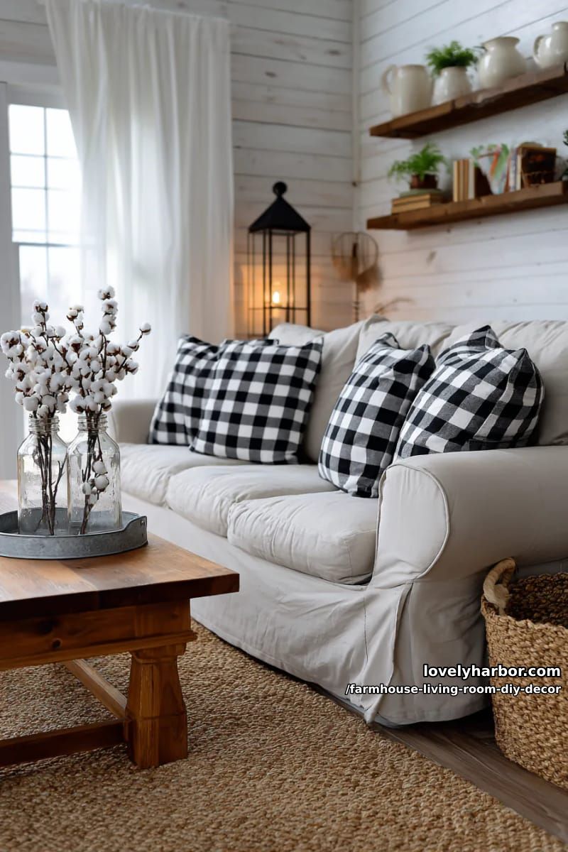 Add a cozy touch to a neutral sofa with buffalo check pillowcases. 1