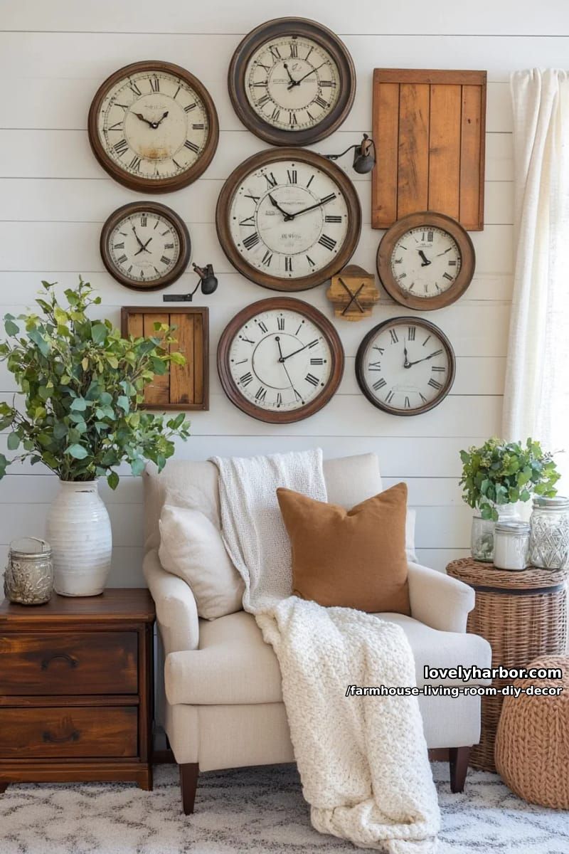 Assemble a series of vintage clocks into an eclectic piece of farmhouse wall art. 1