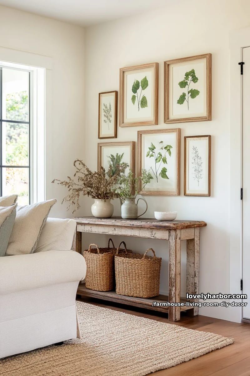Put together a gallery wall using a variety of rustic frames and botanical prints. 1