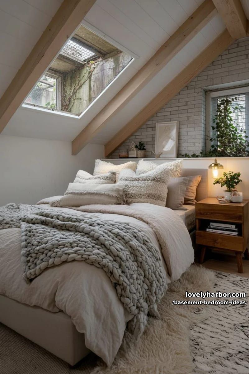 Attic style atmosphere with sloping ceiling, skylight and layered throw ceilings 1
