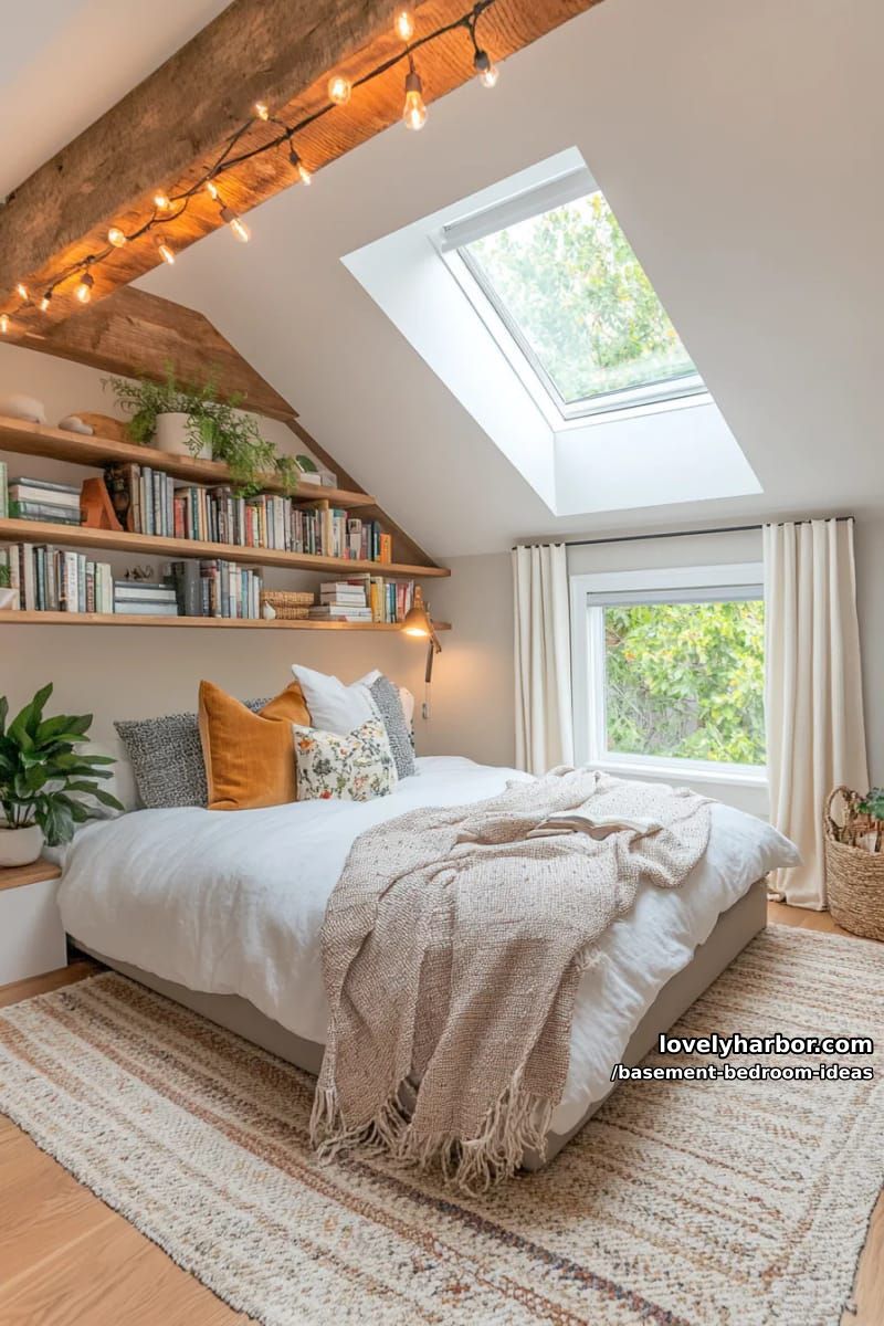 Attic style atmosphere with sloping ceiling, skylight and layered throw ceilings 1