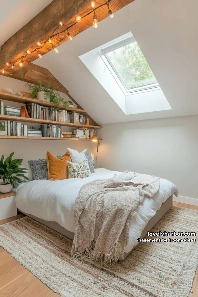 Attic style atmosphere with sloping ceiling, skylight and layered throw ceilings 1