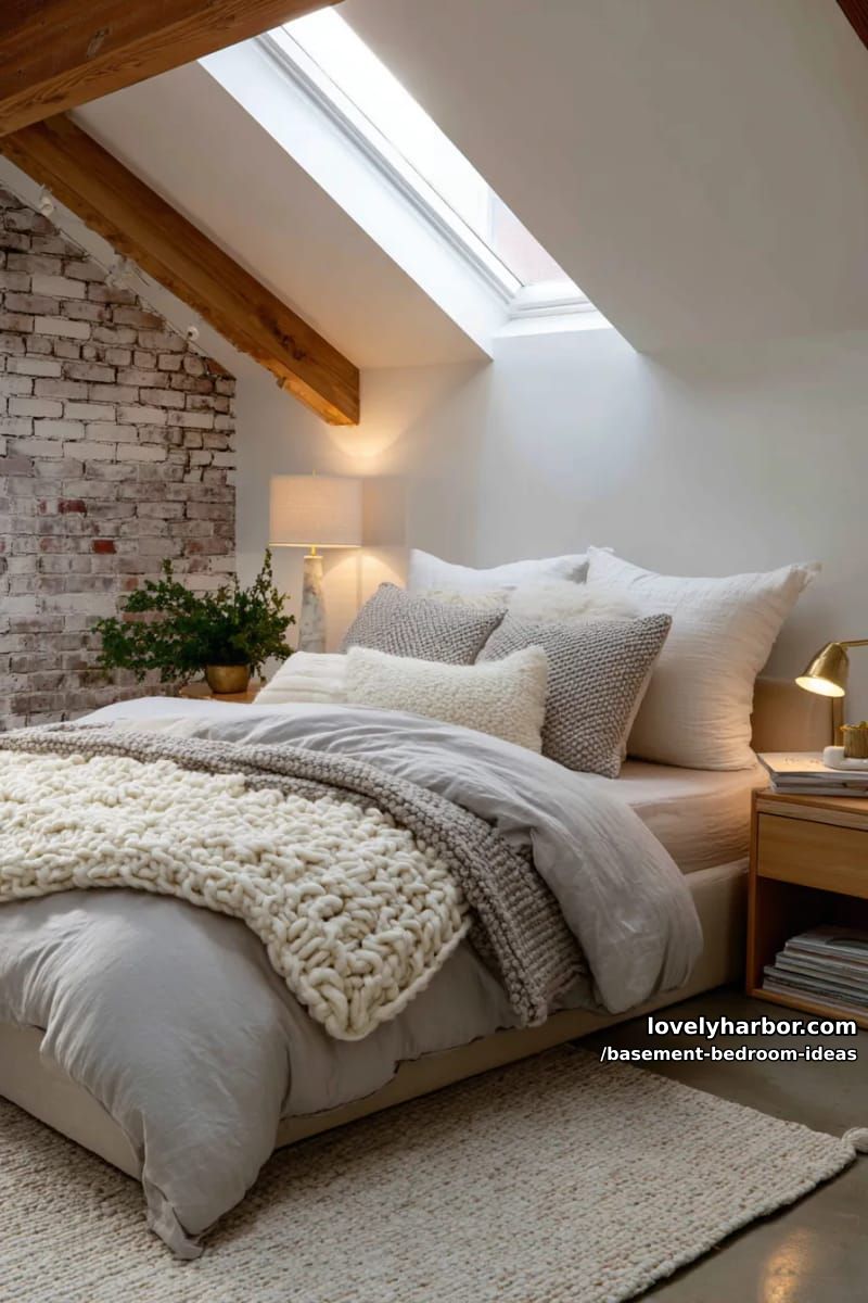 Attic style atmosphere with sloping ceiling, skylight and layered throw ceilings 1