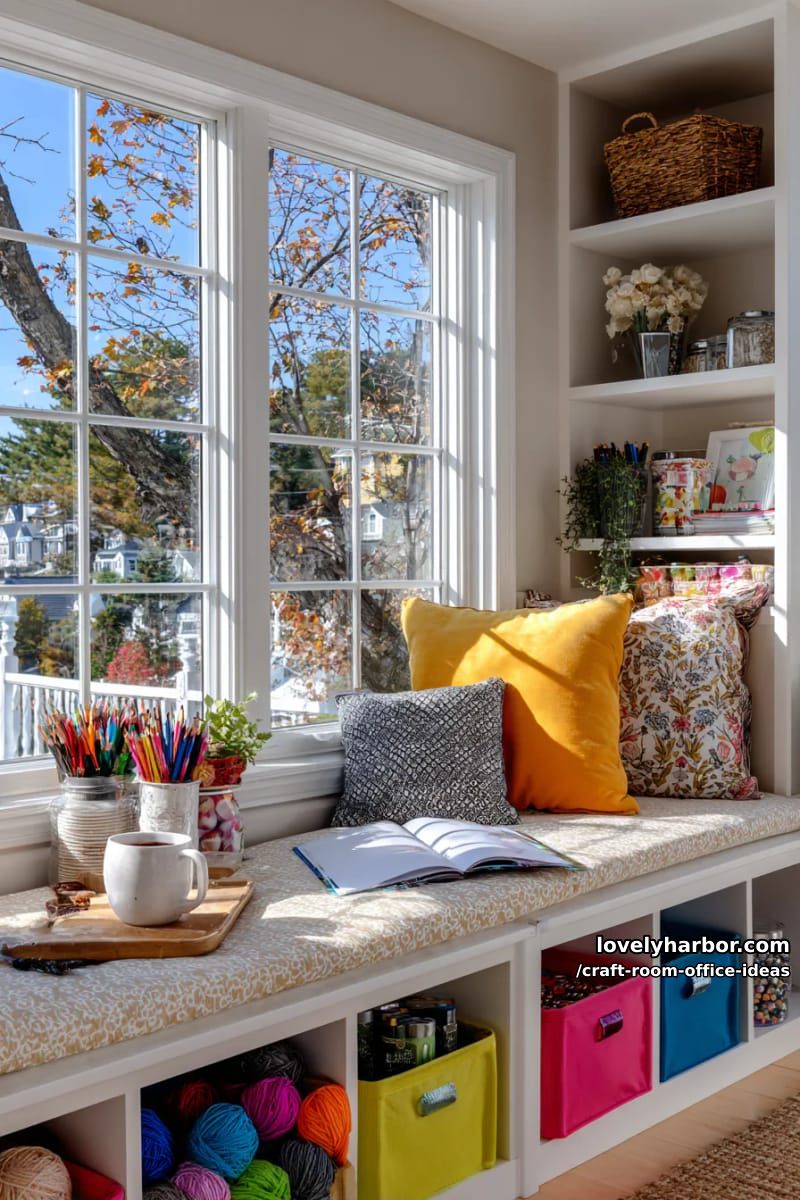 15 Versatile Craft Room Office Ideas for Modern Creatives 29 Colorful cube storage system under a windowsill for sunny craft breaks 1