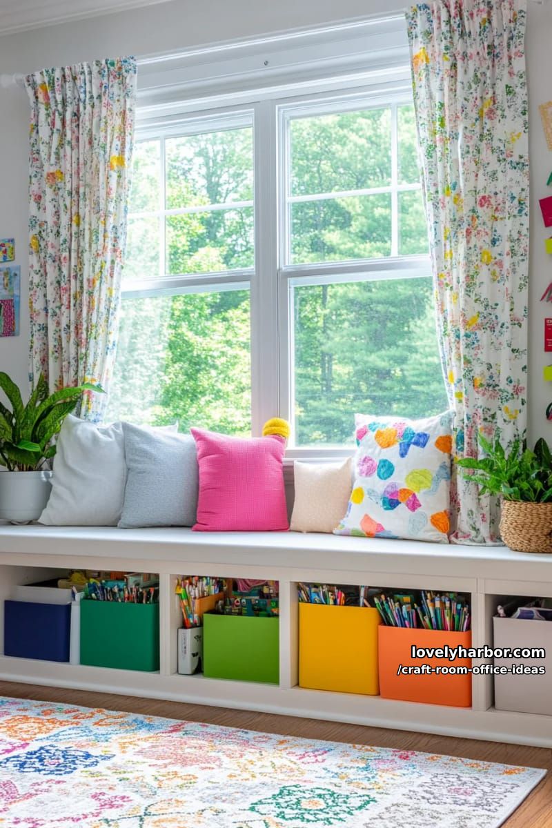 15 Versatile Craft Room Office Ideas for Modern Creatives 30 Colorful cube storage system under the windowsill for sunny craft breaks 1