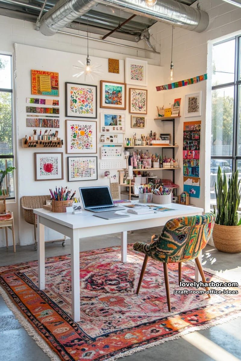 15 Versatile Craft Room Office Ideas for Modern Creatives 22 Gallery wall with framed inspirational quotes and mini mood boards 1