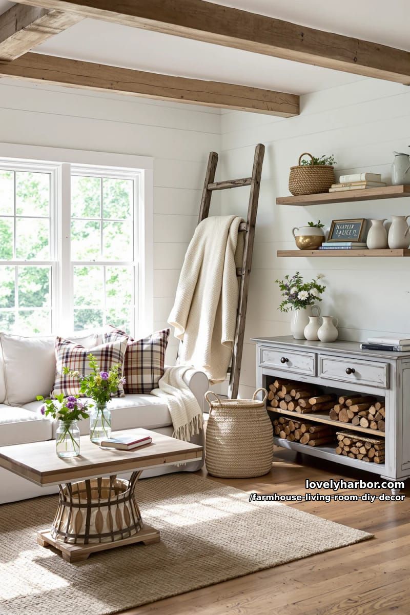 Hang a chunky knit blanket over a vintage wooden ladder. 1