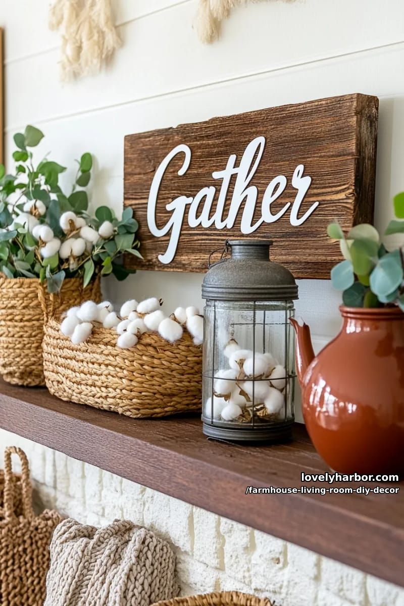 Make a rustic “collect” sign using scrap wood and stenciled lettering. 1