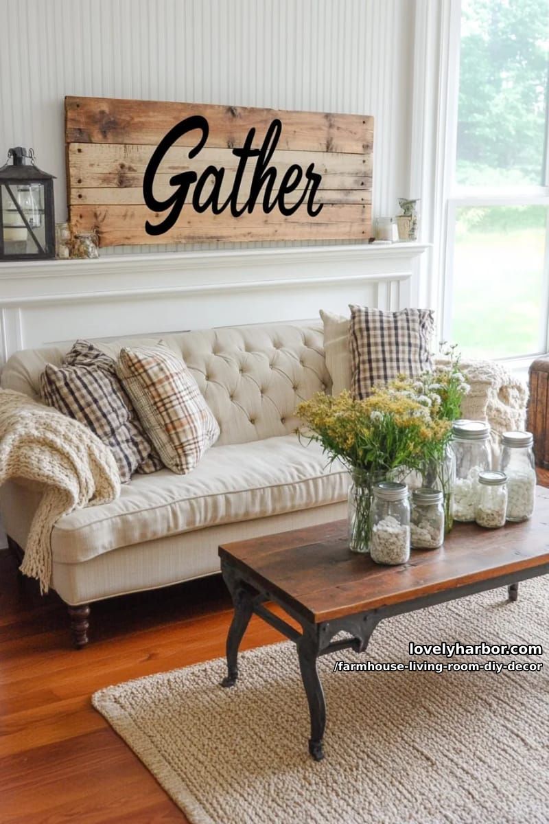 Make a rustic “collect” sign using scrap wood and stenciled lettering. 1