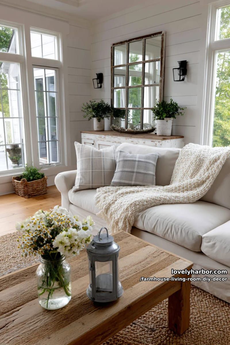 Paint old window panes white and use them as a decorative wall mirror frame. 1