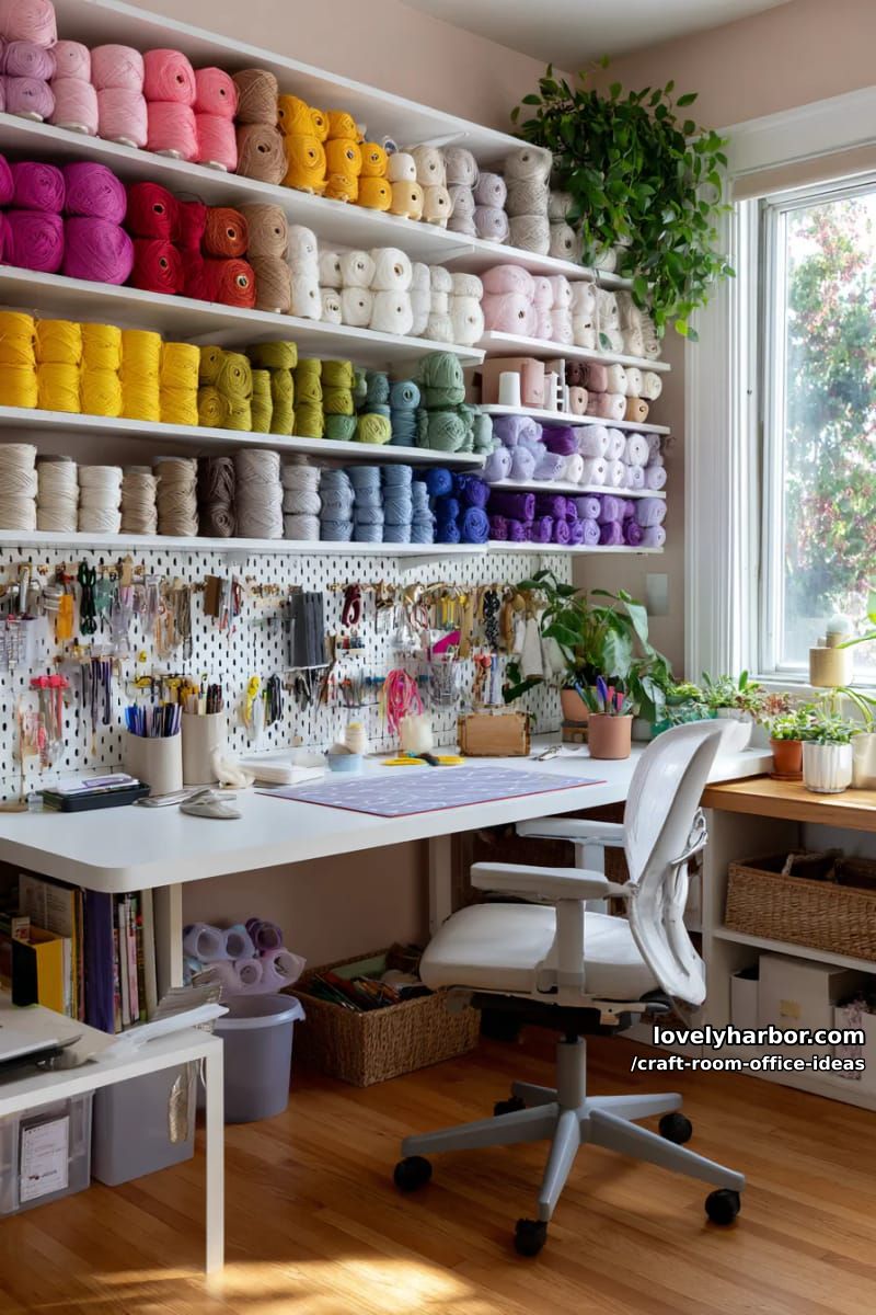 15 Versatile Craft Room Office Ideas for Modern Creatives 4 Rainbow colored craft supply wall for instant inspiration and cheerful mood 1
