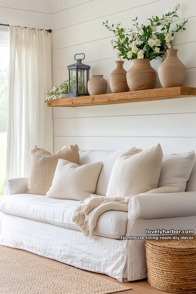Transform barn wood into floating shelves for farmhouse vases and lanterns. 1